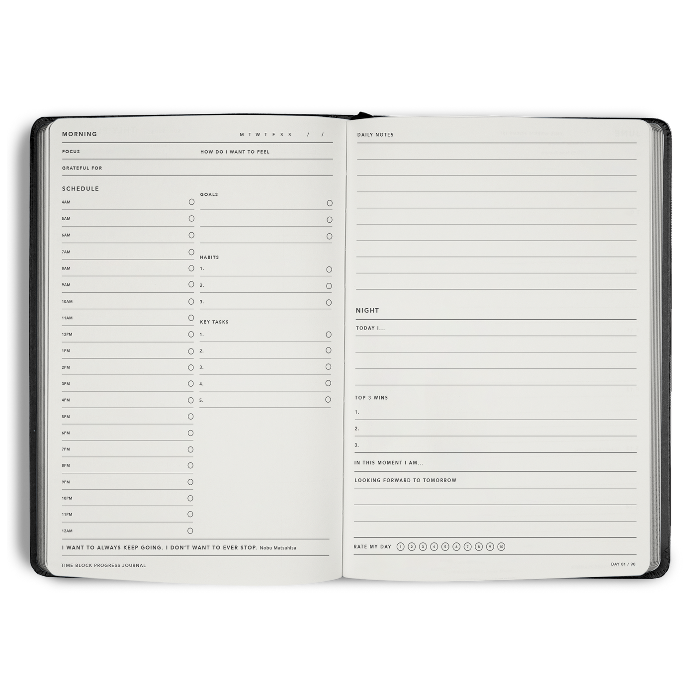 Time Block 90 Day Progress Journal