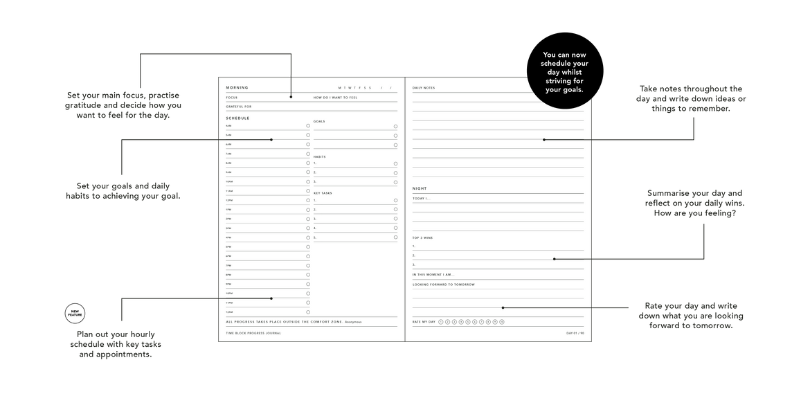 Time Block 90 Day Progress Journal | Free Shipping Australia